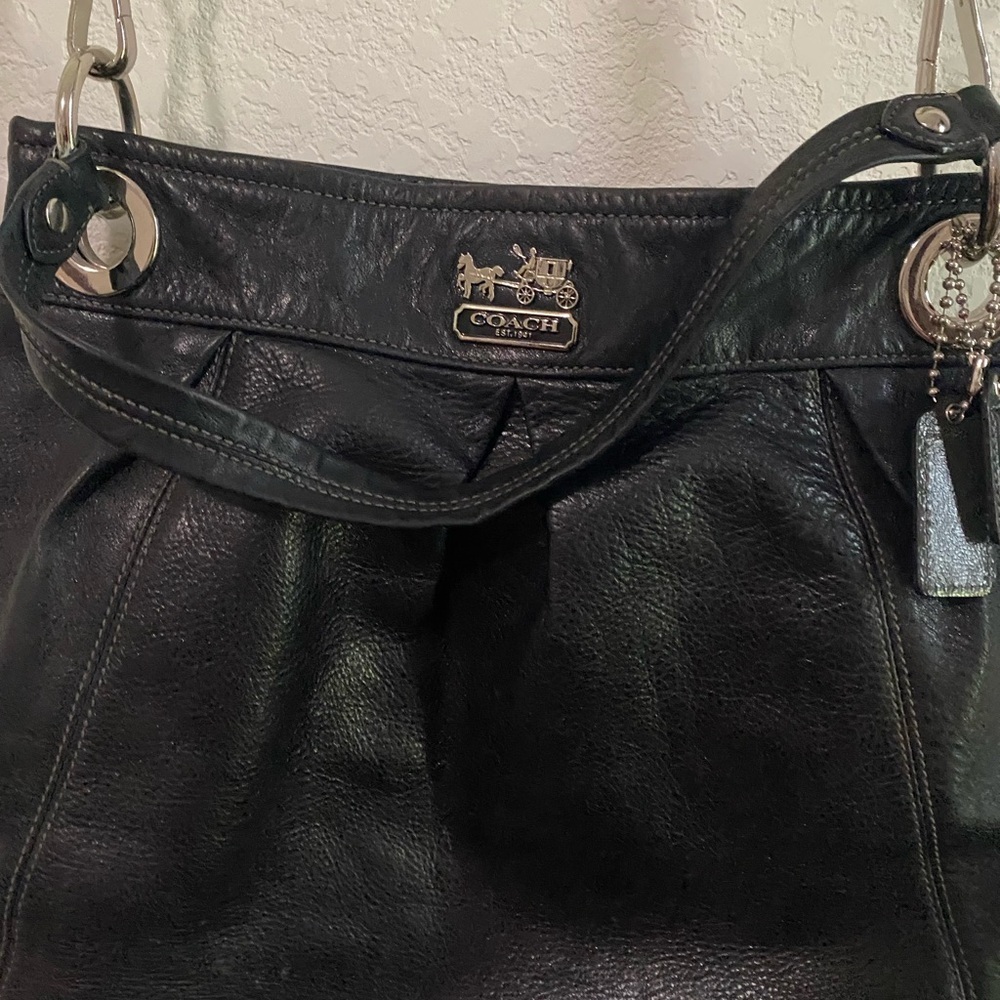 Coach Madison Timeless Black Pebble Leather Shoulder Bag With Hang Tag 14”L - Picture 6 of 16
